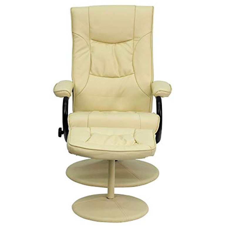 Flash Furniture Contemporary Multi-Position Recliner and Ottoman with Wrapped Base in Cream LeatherSoft