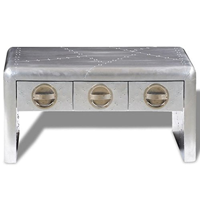 vidaXL Aluminum Aviator Coffee Side Bedside Storage Table Nightstand 3 Drawers