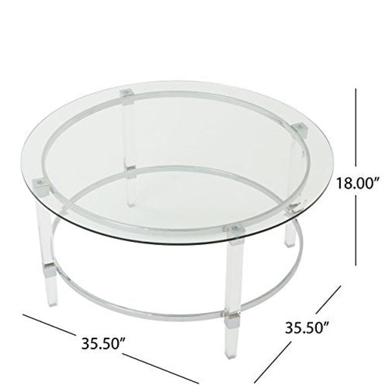 Christopher Knight Home Elowen Modern Round Tempered Glass Coffee Table with Acrylic and Iron Accents, Clear Christopher Knight Home Elowen Modern Round Tempered Glass Coffee Table with Acrylic and Iron Accents, Clear