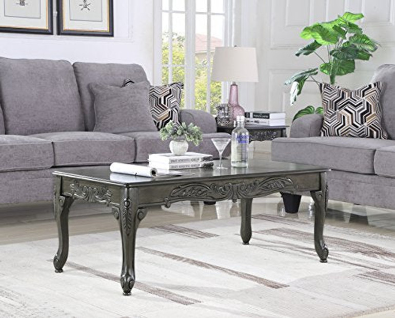 Roundhill Furniture 3 Piece Wood Coffee & End Table Set, Gray
