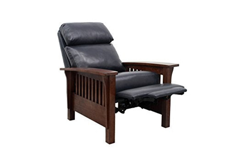 BarcaLounger Mission Manual Push Back Leather Recliner Chair Shoreham Blue