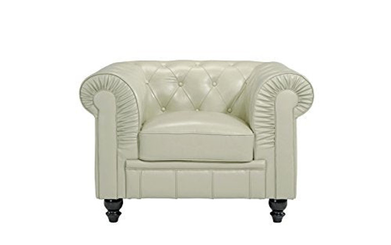 Divano Roma Classic Chesterfield Scroll Arm Tufted Leather Match Accent Chair (Beige)