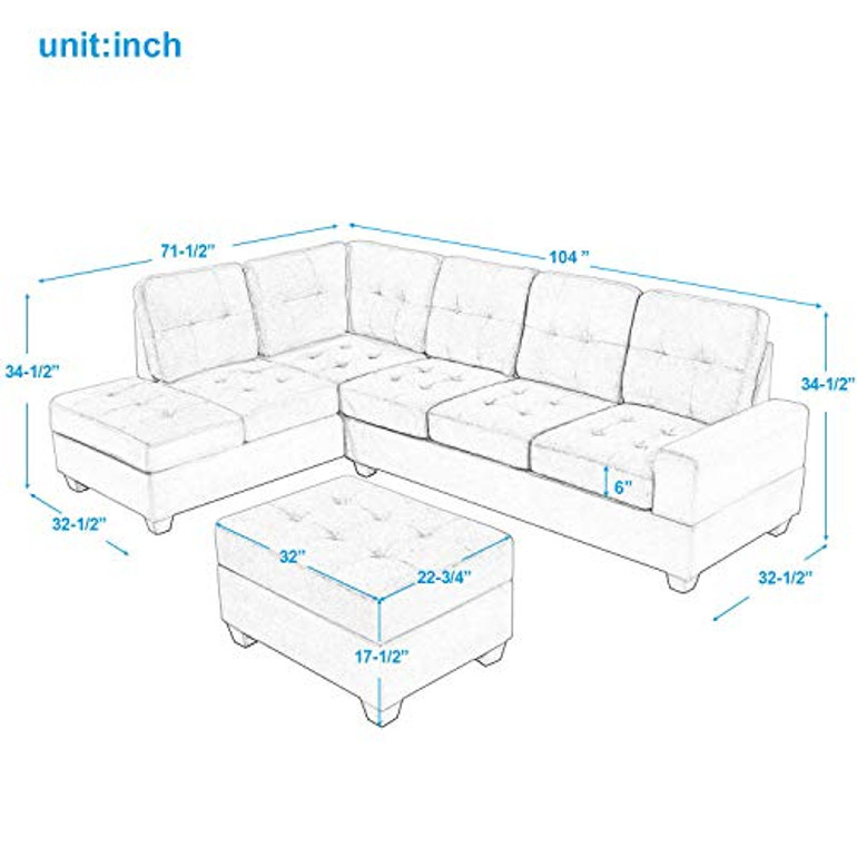 Harper & Bright Designs Sectional Sofa 3 Piece Sofa Sets Couches with Reversible Chaise Lounge Storage Ottoman and Cup Holders for Living Room (Brown)