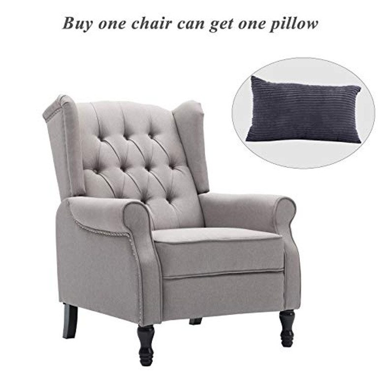 Artechworks Tufted Fabric Push Back Arm Chair Recliner Single Reclining Fabric for Adjustable Club Chair Home Theater Padded Seating Living Room Lounge Modern Sofa Grey