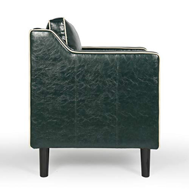 Modern Accent Chair Set of 2 with Arms Single Couch Sofa with Faux Leather for Living Room Office Mid Century Upholstered Armchair Set with Solid Wood Legs (2, Green)