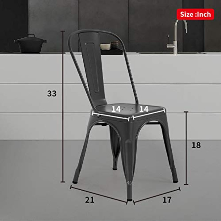 Metal Chair Dining Chairs Set of 4 Patio Chair 18 Inches Seat Height Dining Room Kitchen Chair Tolix Restaurant Chairs Trattoria Bar Stackable Chairs Metal Indoor Outdoor Chairs