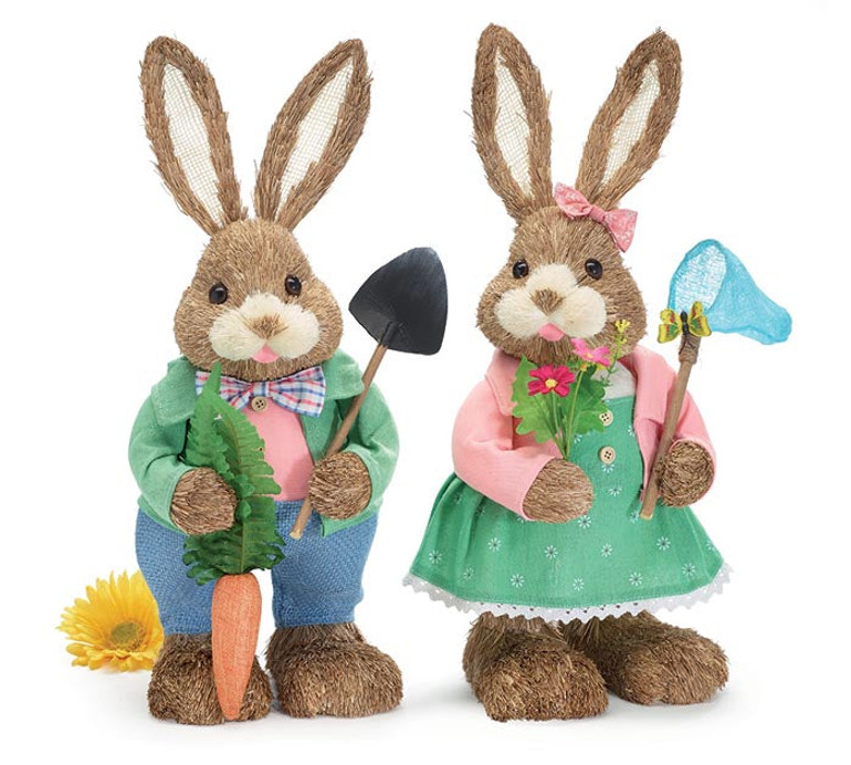 19" SPRING GARDENING SISAL BUNNY COUPLE