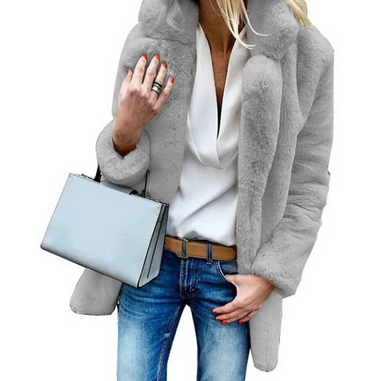 Women Faux Fur Coats Winter Solid Fashion