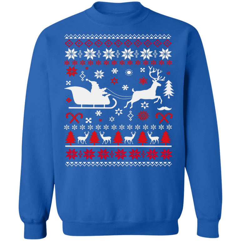 Reindeer Ugly Christmas Sweater Santa Sleigh