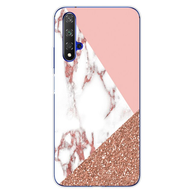 For Huawei Nova5T Case Huawei Nova 5T Case marble flower Silicone Soft Clear Cover Phone Case For Huawei Nova 5T 5 T Nova5T Case