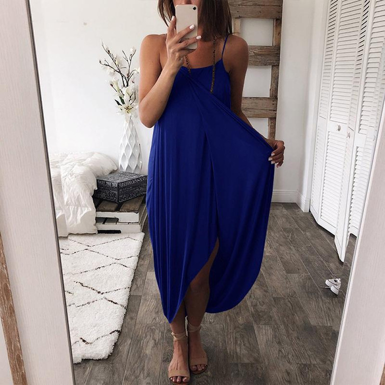 Maternity Plain Spaghetti Strap Asymmetric Dress