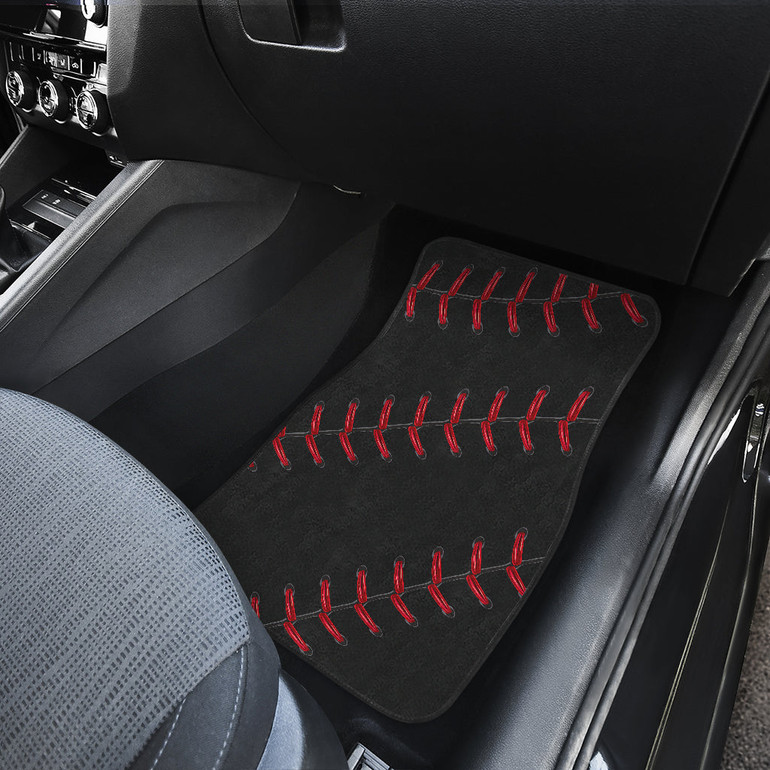 Black Baseball Front And Back Car Mats (Set Of 4)