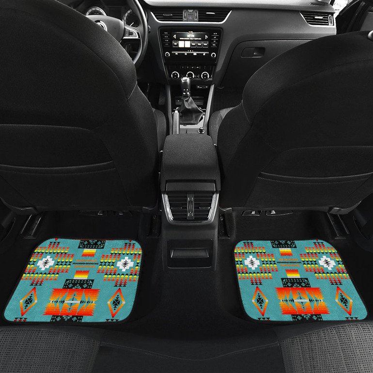 Seven Tribes Teal Front And Back Car Mats (Set Of 4)