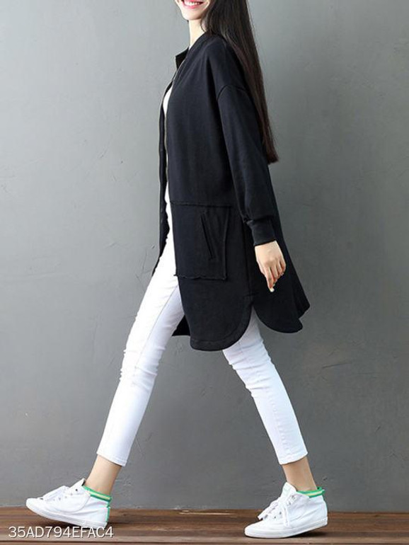 Band Collar Plain Trench Coat