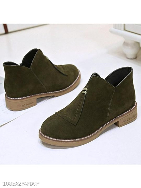 Plain Flat Velvet Round Toe Date Outdoor Ankle Boots