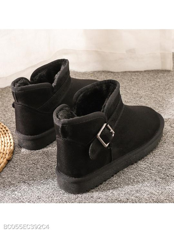Plain Flat Velvet Round Toe Casual Outdoor Ankle Flat Boots