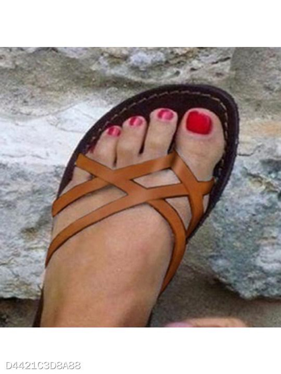 Plain Flat Peep Toe Outdoor Flat Sandals