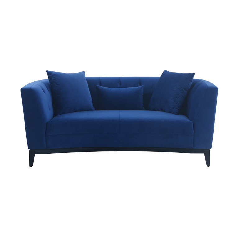 Melange Blue Fabric Upholstered Loveseat with Black Wood Base