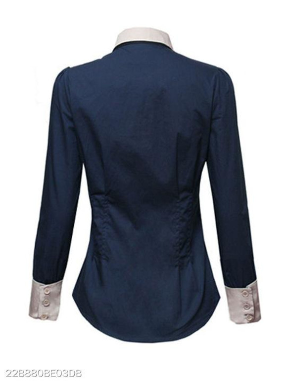 Summer Polyester Women Turn Down Collar Single Breasted Plain Long Sleeve Blouses