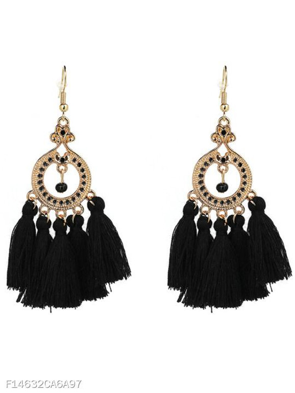 Statement Hollow Out Circle Tassel Drop Earrings
