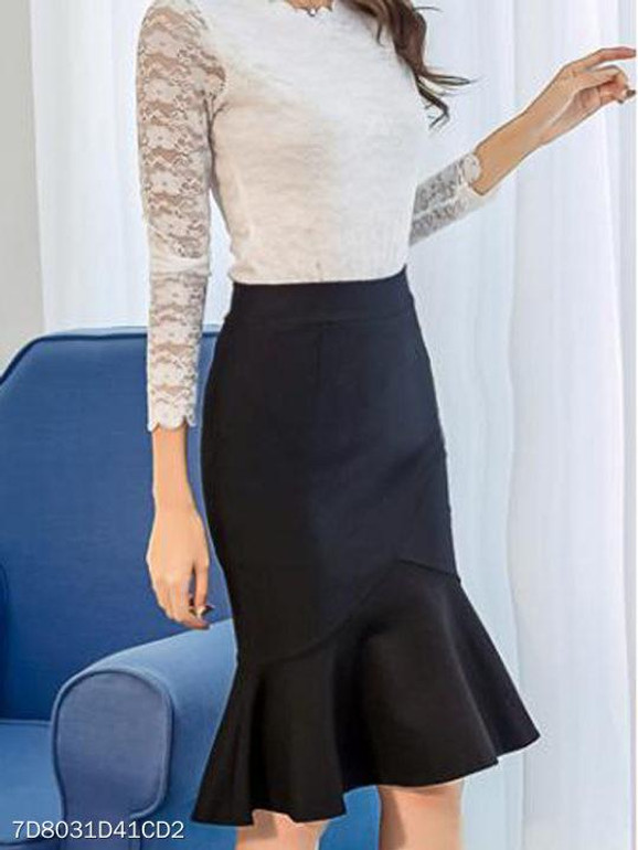 Ruffled Hem Fishtail Hem Plain Mermaid Maxi Skirts