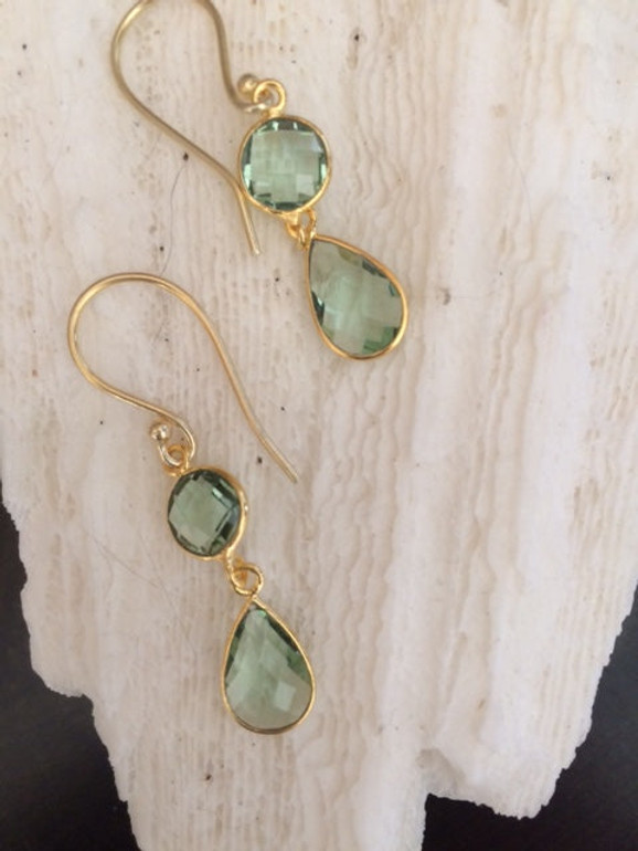 Designer Pear & Round Lolite 24k Gold Drop Dangle Earrings Amethyst