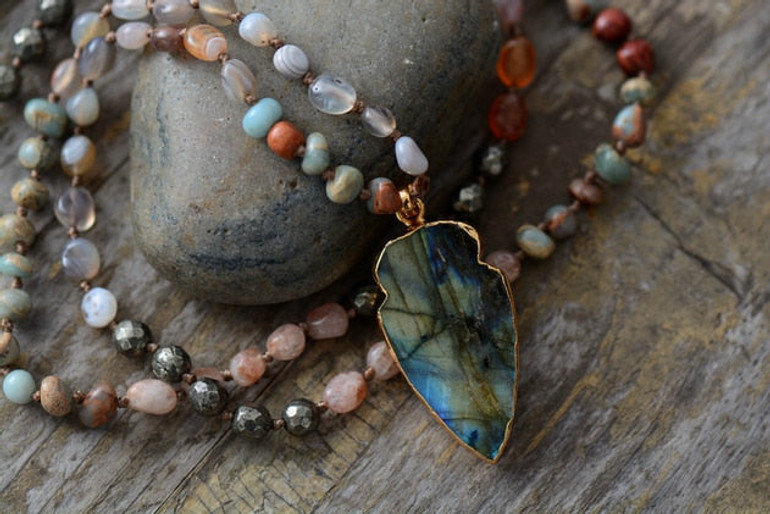 Protective Labradorite Beaded Mala Necklace