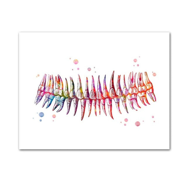 Musical Teeth Watercolor Print Dental Art Poster For Clinic Wall Decor Musical Teeth Watercolor Print Dental Art Poster For Clinic Wall Decor