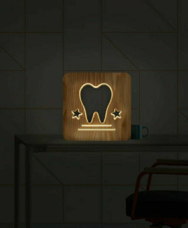 Wooden LED hollow tooth design warm light lamp