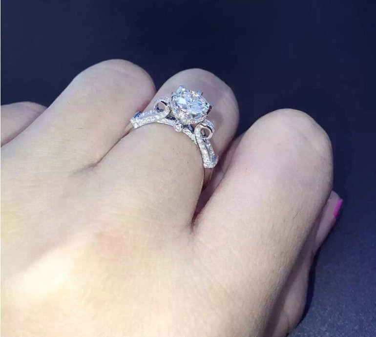 Solitaire Luxury Jewelry 925 Sterling Silver Round Cut AAA CZ Zirconia Simulated stones Engagement Women Crown Ring
