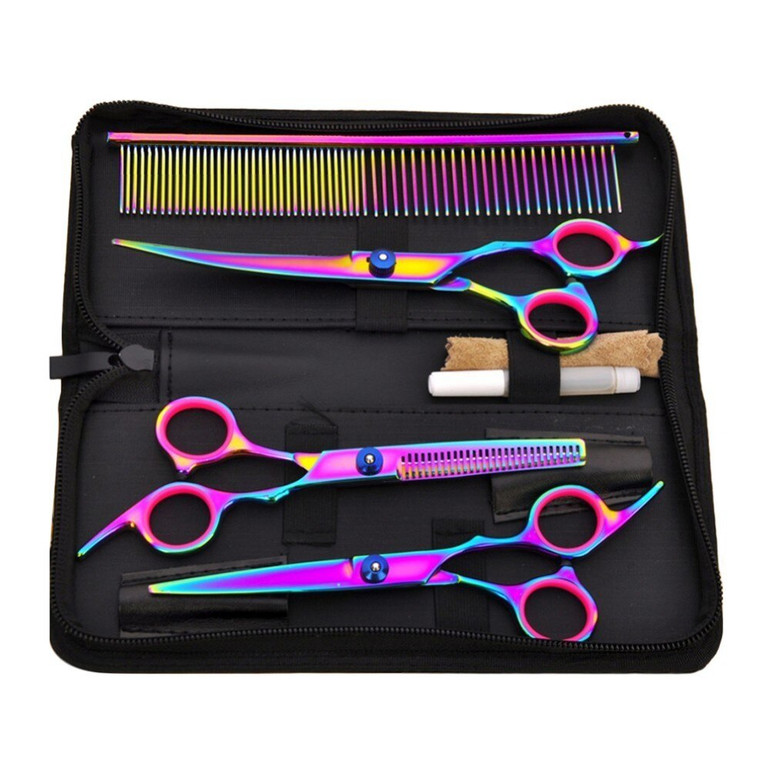 Colorful Hair Cutting Scissors Clippers Flat Tooth Cutting Pet Beauty Tools Set Kit Dogs Grooming Hair Cutting Scissors Set