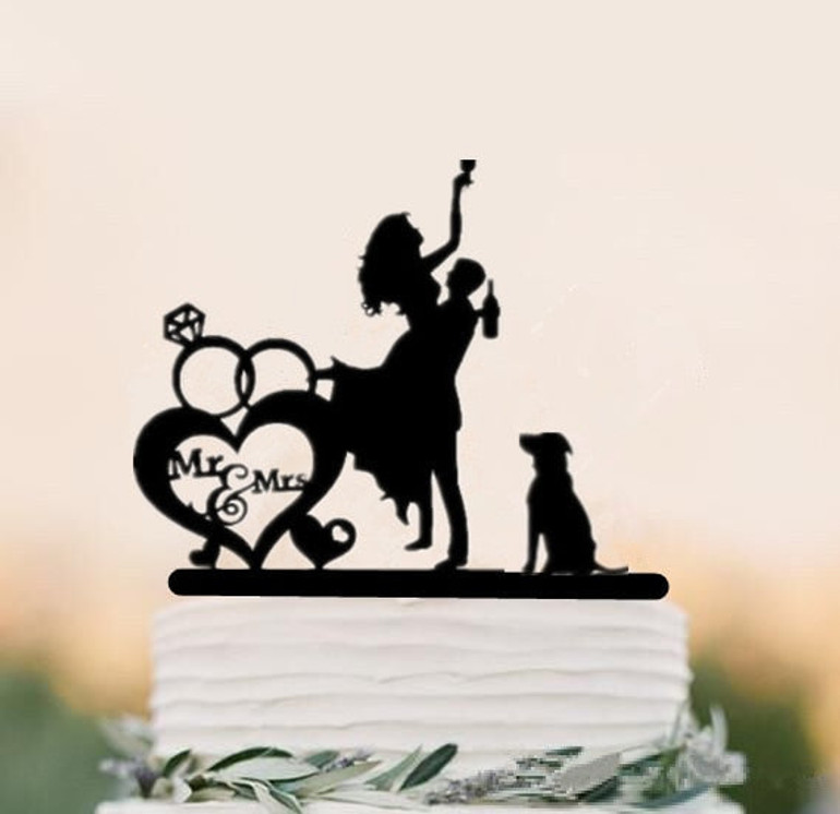 Bride and Groom with Dog Wedding Cake Topper Bride and Groom with Dog Wedding Cake Topper
