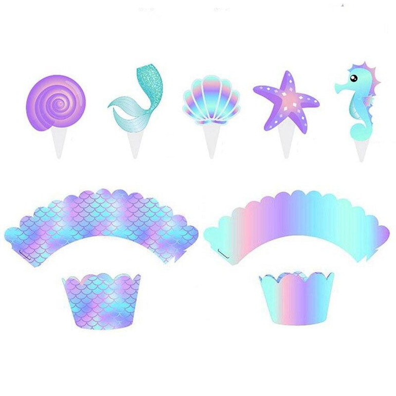 Iridescent Mermaid Cupcake Wrappers and Toppers (Set of 20 or 40) Iridescent Mermaid Cupcake Wrappers and Toppers (Set of 20 or 40)