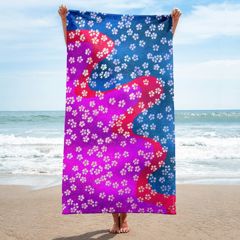 Little Flower at the Beach - Blue Fuschia Beach Towel