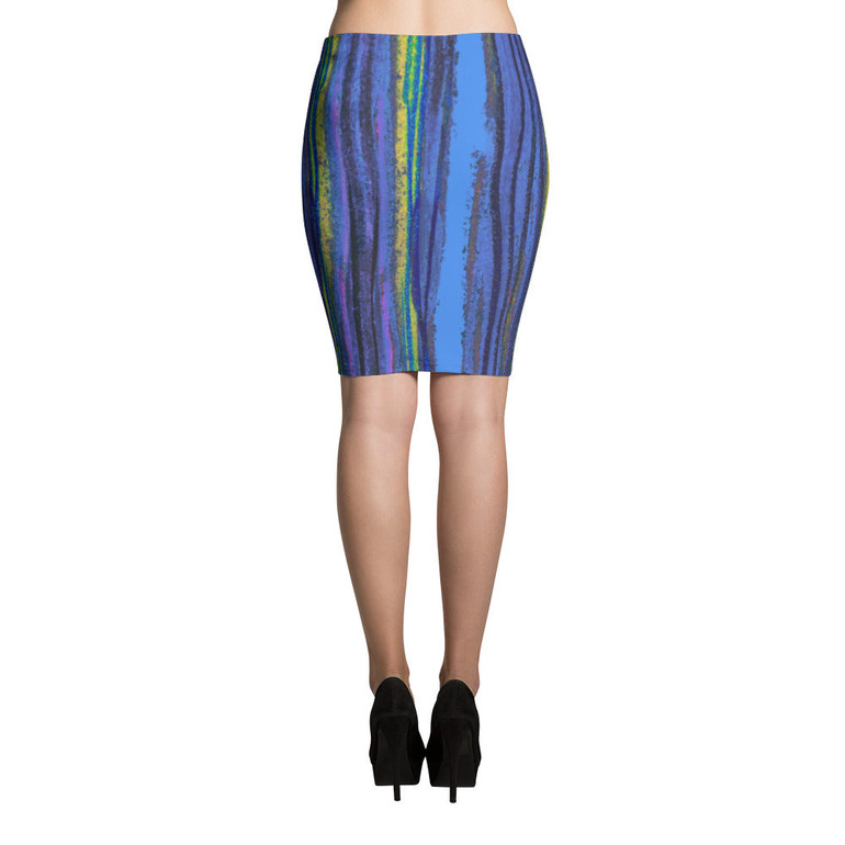 Pastel Stripe Blue Stretch Bodycon Pencil Skirt