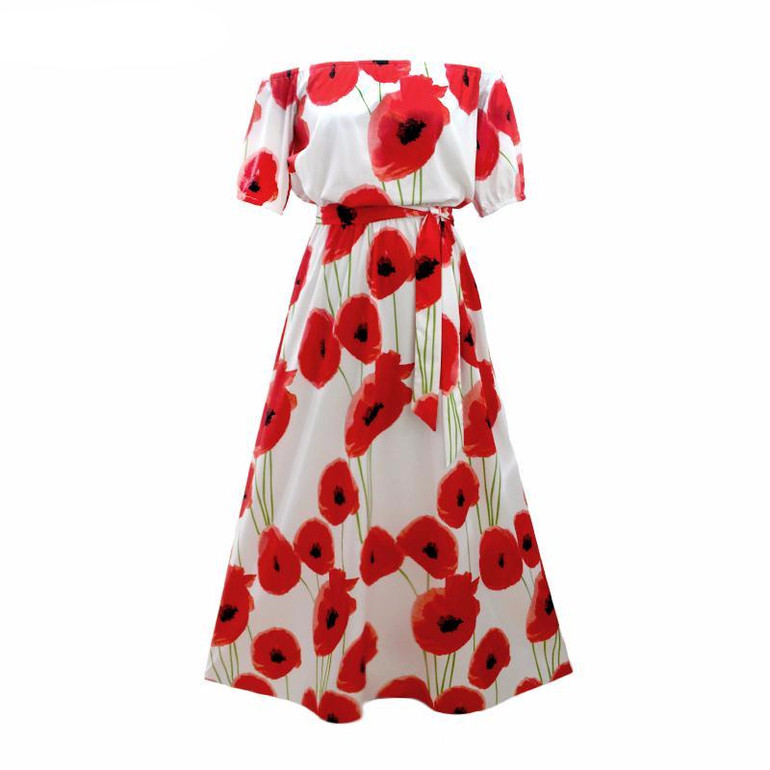 Vintage Floral Printed Women Sexy Off-Shoulder Plus Size Half Sleeve Maxi Dresses