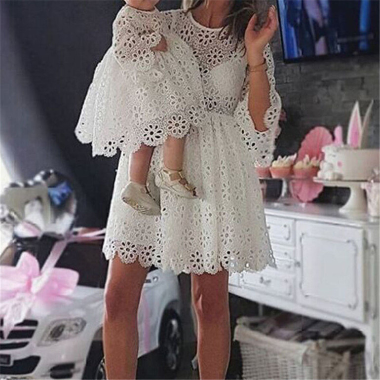 Mommy and Me White eyelet lace summer Dress