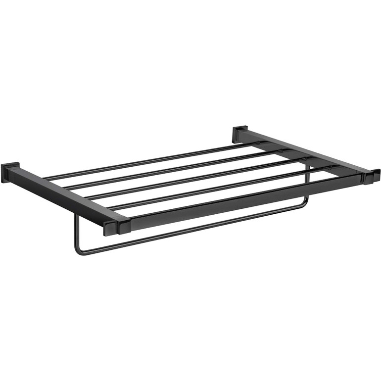 Black Wall 21.3" Towel Rack Bath Storage Shelf With Towel Bar Rail, Solid Brass