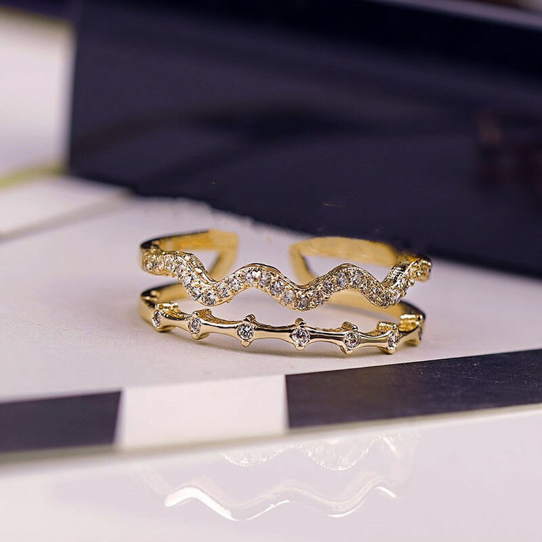 Dainty White Crystal Wave Ring (Resizable)