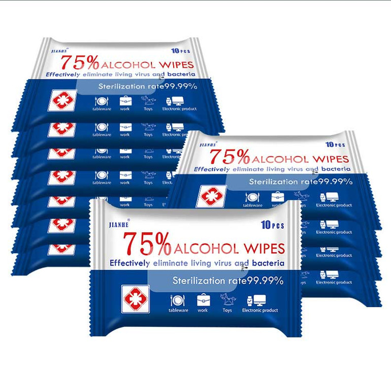 (10packs)75% Disposable Alcohol Wipes (Effectively eliminate living virus and bacteria)
