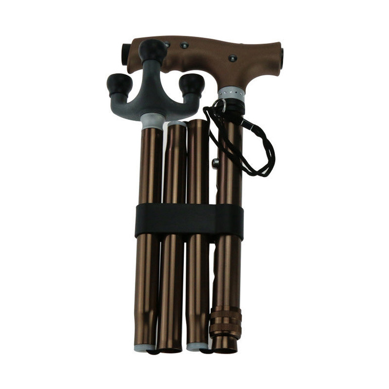 Yuetor Cane - 3-point LED Telescopic Folding Cane(Brown)