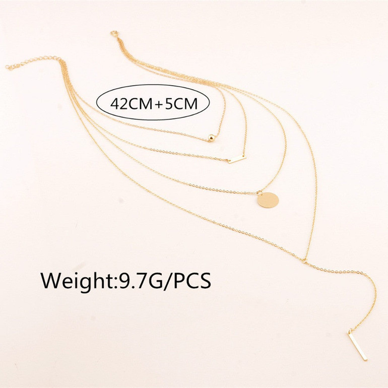 Gold Tone Multi-Layer Chain - Four Layer Simple Metal Long Necklaces & Pendants