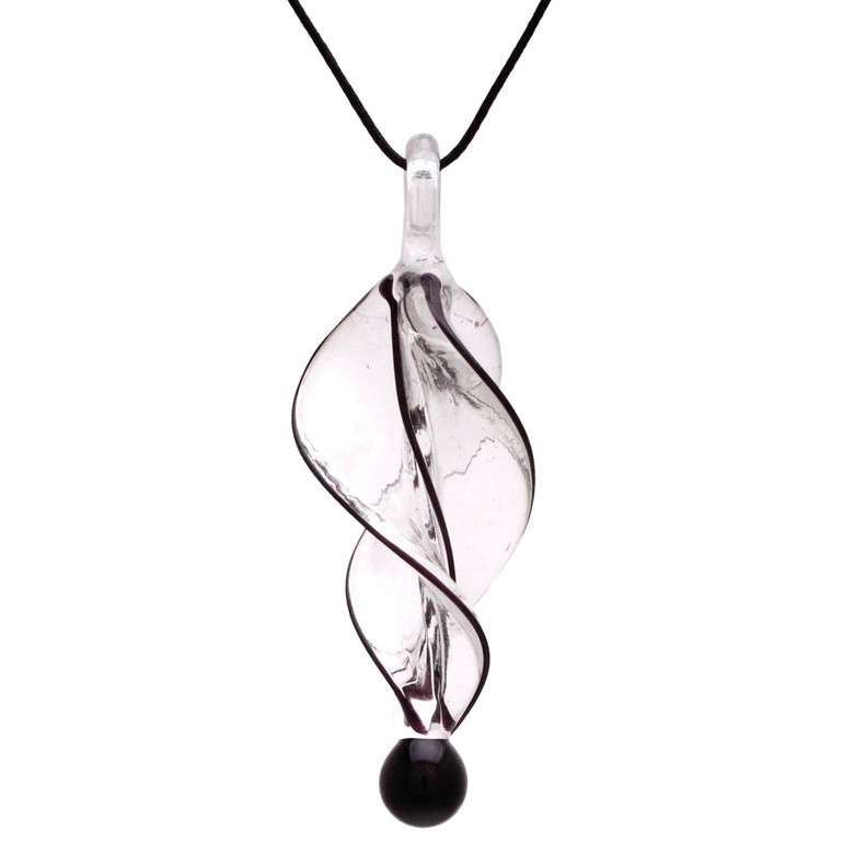 Bleek2sheek Murano-inspired Glass Black Tornado Twist Pendant Necklace