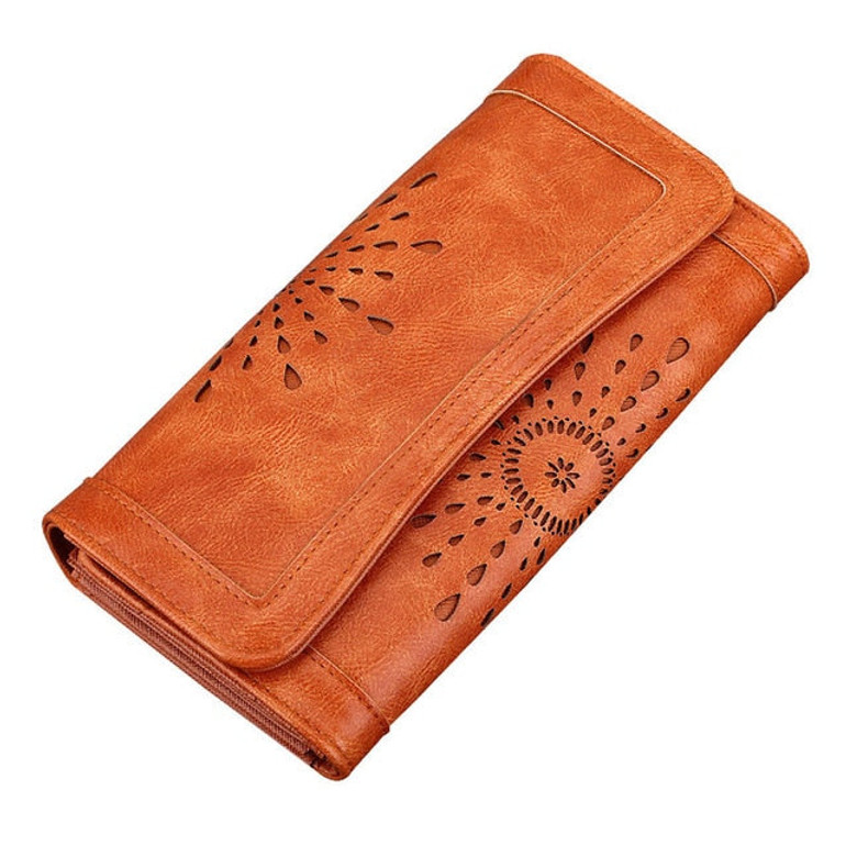 New fashion ladies long hollow three folds wallet ladies wallet ladies wallet purse fresh PU leather female clutch bag