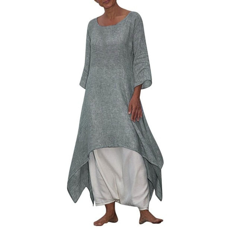Solid maxi dress Long Dress Plus Size Vintage loose boho dress Women Sleeve dress women summer Beach robe longue sukienkia  #G8