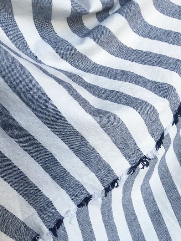 Navy Cream Striped Fabric by the yard / Home Decor Fabric / Cotton Upholstery Fabric / Medium weight fabric / French Stripe Fabric