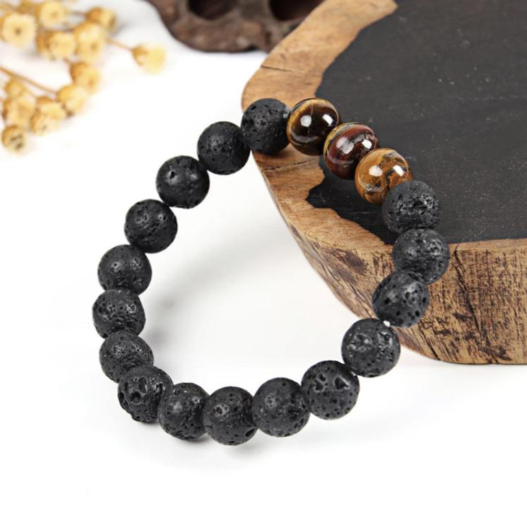 Tiger Eye Bracelet with Lava Stones | Mala Beads