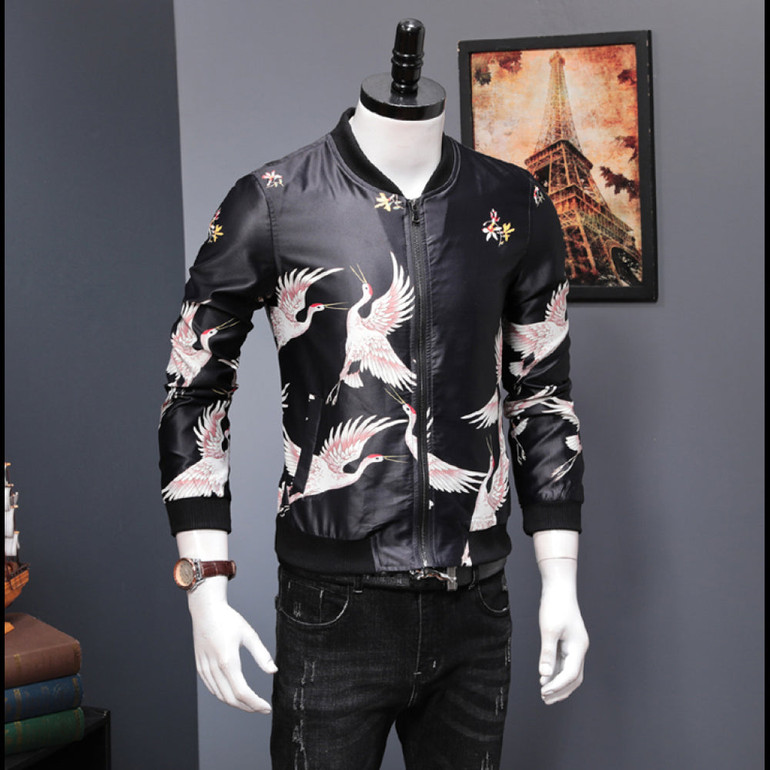 Chinese Style Yokosuka Crane Flight Jacket Male Trend Japanese Autumn Baseball Uniform Coat Net Red White Crane Clothes