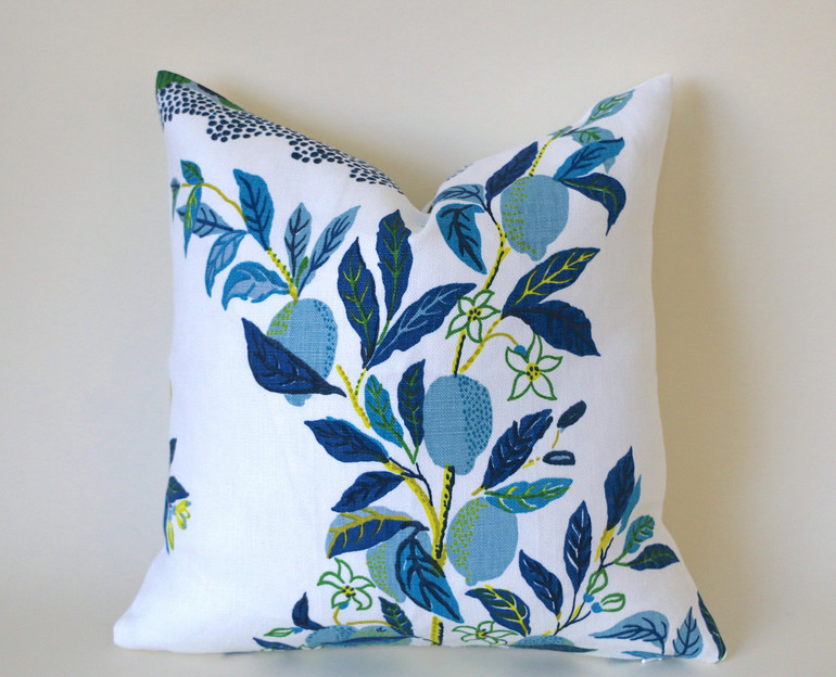 White Schumacher Pillow Cover / Citrus Garden "Pool" Decorative Pillow Cover / Lemon pillow cover / Schumacher Euro sham 24x24 26x26