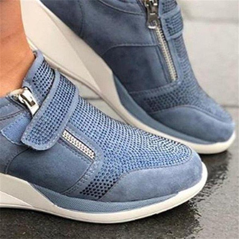 Laamei 2019 New Arrival Flock New High Heel Lady Casual Women Sneakers Leisure Platform Shoes Breathable Height Increasing Shoes